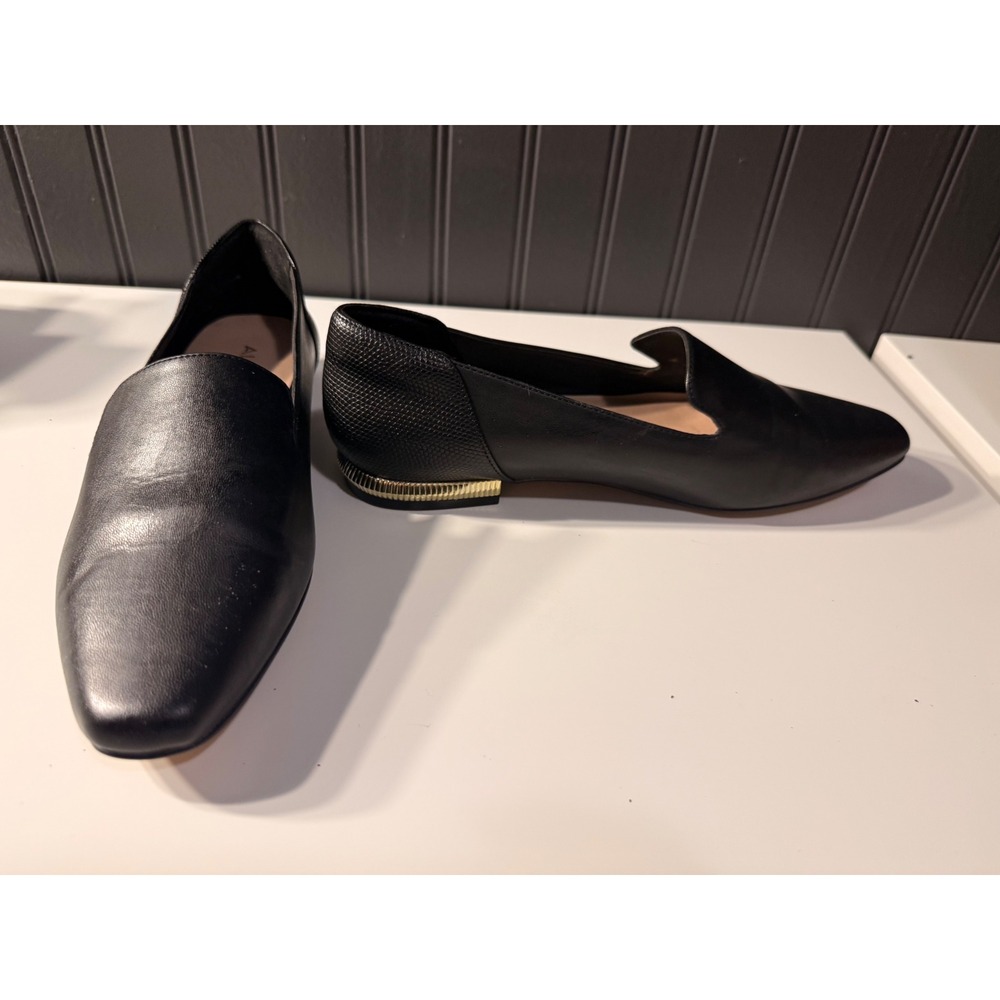 Aldo black loafers, flats with gold heel